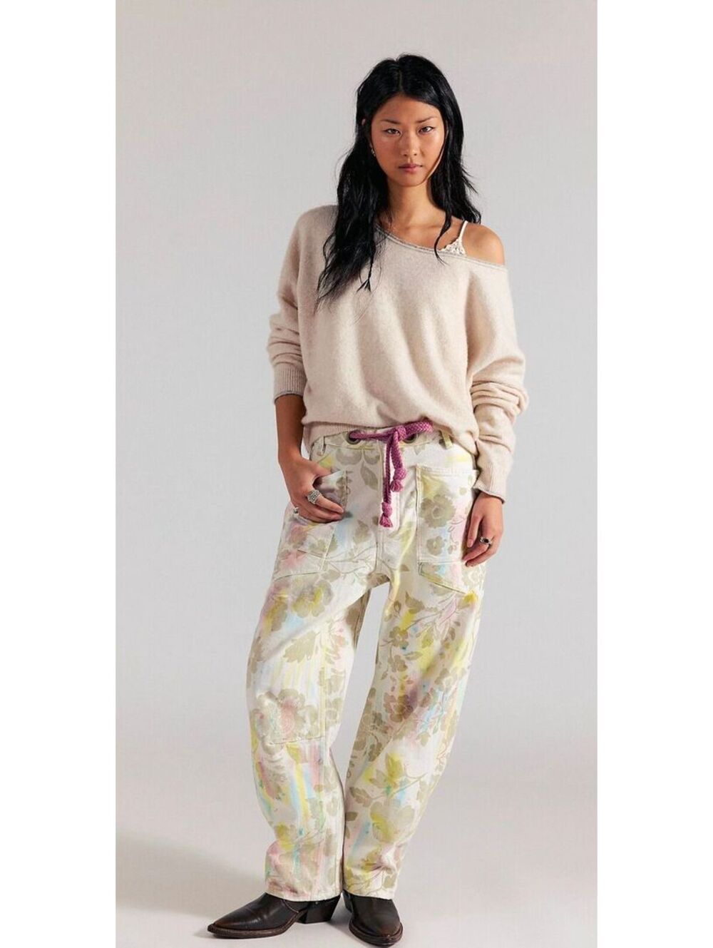 We The Free Moxie Printed Flocked Barrel Jeans Sz.28 NWT $248